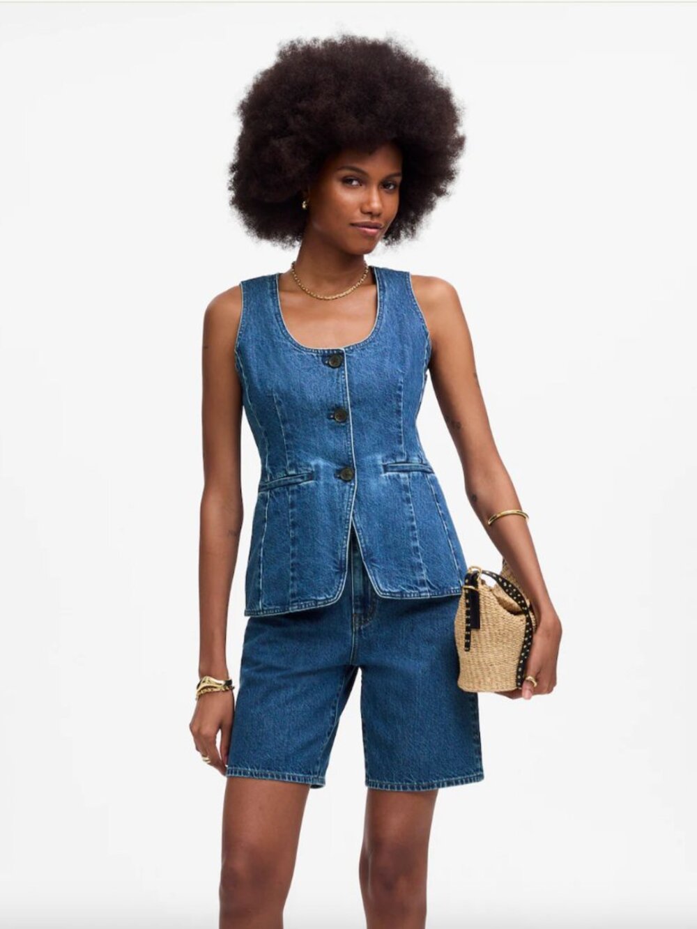 Denim Scoopneck Cutaway Vest in Dowe Wash